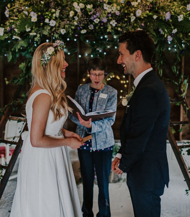 Victoria and Steve say their wedding vows at The Cow Shed